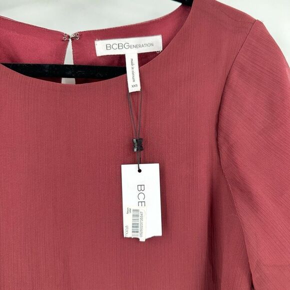 NWT BCBGeneration Tiered‎ Bell Long Sleeve Blouse Size XXS Purple Burgundy - Picture 7 of 13